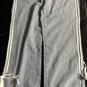Light Wash Denim Track Pants with Side Stripes